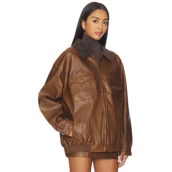 Show Me Your Mumu Maverick Bomber Jacket in Chestnut Brown XSmall New Womens - Picture 4 of 16
